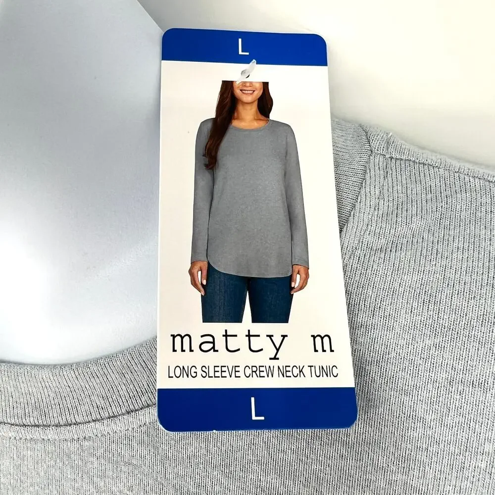 Matty M Womens Long Sleeve Crew Neck Tunic Gray NWT